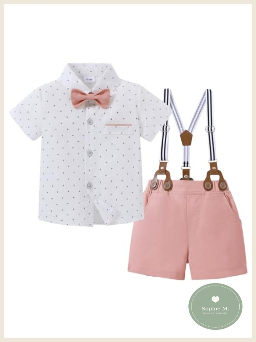 Toddler Boy Gentleman Suit Short Sleeve Shirt Suspenders Bowtie Set